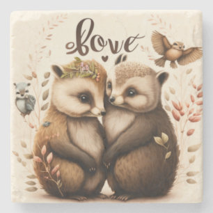  hedgehogs in love       stone coaster