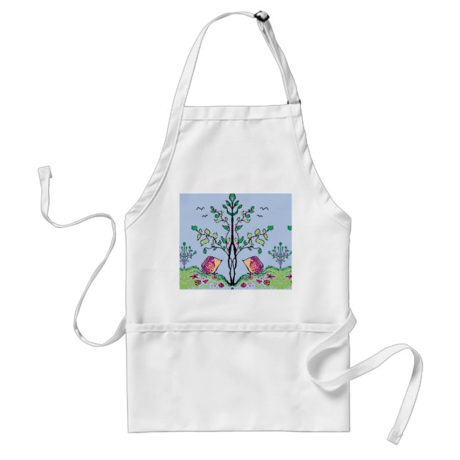 Hedgehogs on Sky Blue White Apron (Front)