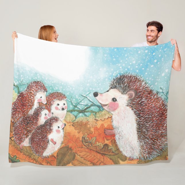 Hedgehogs talking to each other Illustration  Fleece Blanket (In Situ)