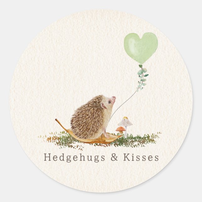 Hedgehugs & Kisses Hedgehog Classroom Valentine Classic Round Sticker (Front)