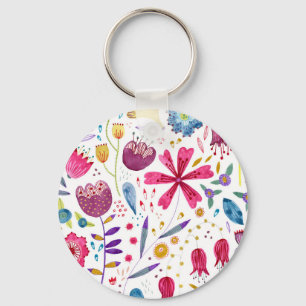 Hedgerow Flowers Watercolor Key Ring