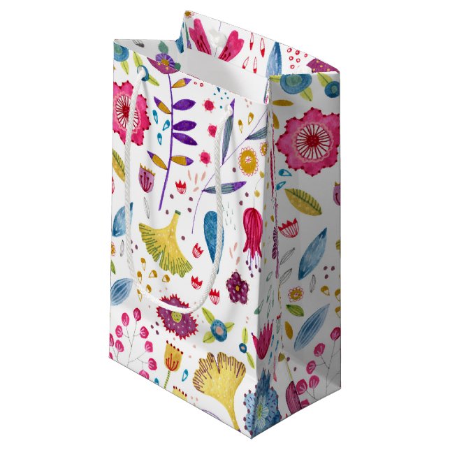 Hedgerow Flowers Watercolor Small Gift Bag (Front Angled)