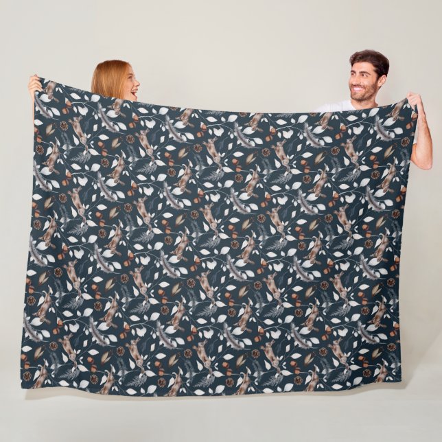 Hedgerow Vines Romping Rabbits Fleece Blanket (In Situ)