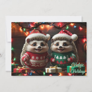 Hedgie Holidays Hedgehogs in Sweaters Personalised Holiday Card