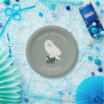Hedwig With Letter Whimsical Drawing Paper Plate<br><div class="desc">Deliver a little magic with this charming Hedwig illustration inspired by the wizarding world. Perched atop a stack of spellbinding textbooks labeled Potions and Herbology, Hedwig proudly holds a sealed Hogwarts™ letter. The soft, minimalist style and muted tones give this design a cozy, storybook feel, while subtle sparkling accents add...</div>