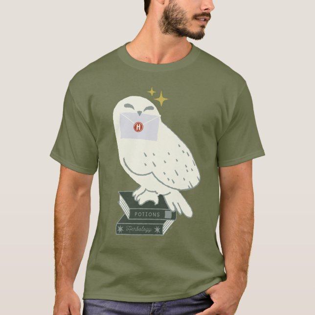 Hedwig With Letter Whimsical Drawing T-Shirt (Front)