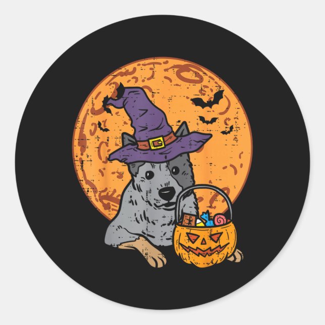 Heeler Witch Hat Moon Jack O Lantern Halloween Classic Round Sticker (Front)