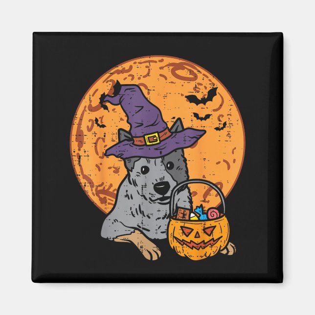 Heeler Witch Hat Moon Jack O Lantern Halloween Magnet (Front)