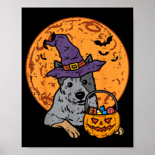 Heeler Witch Hat Moon Jack O Lantern Halloween Poster