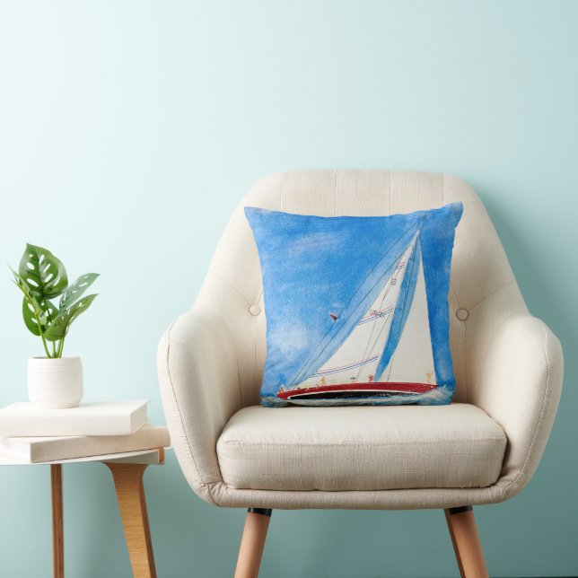 Heeling Sailboat Watercolor Painting Cushion (Chair)
