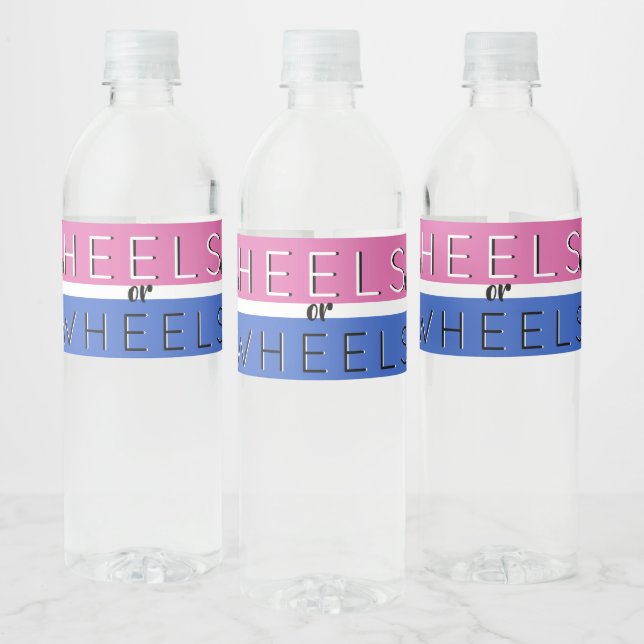 Heels or Wheels{Car} Black|Pink|Blue Gender Reveal Water Bottle Label (Bottles)