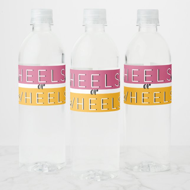 Heels or Wheels{Car} Black|Pink|Gold Gender Reveal Water Bottle Label (Bottles)