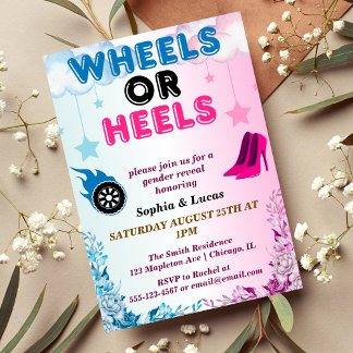 heels or wheels gender reveal invitations