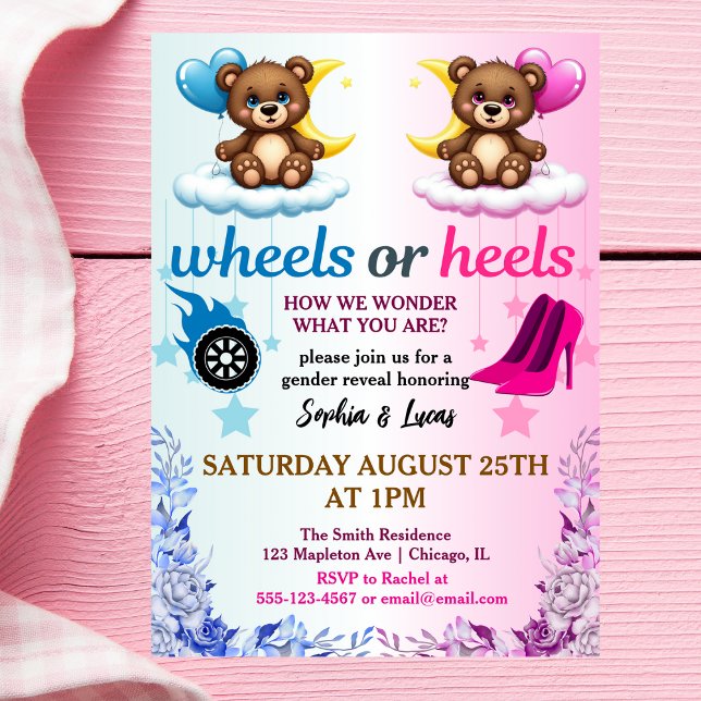 heels or wheels gender reveal invitations (Creator Uploaded)