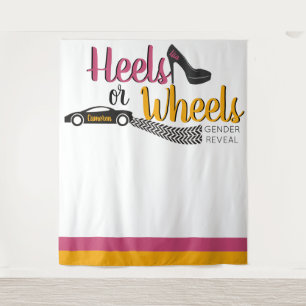 Heels or Wheels Gender Reveal Pink Marigold Photo Tapestry