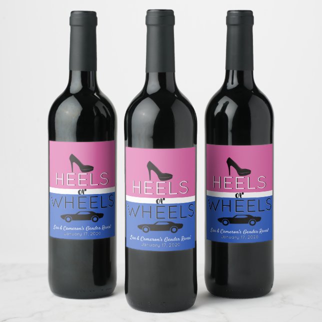 Heels or Wheels Pink|Blue Heel|Car Gender Reveal Wine Label (Bottles)