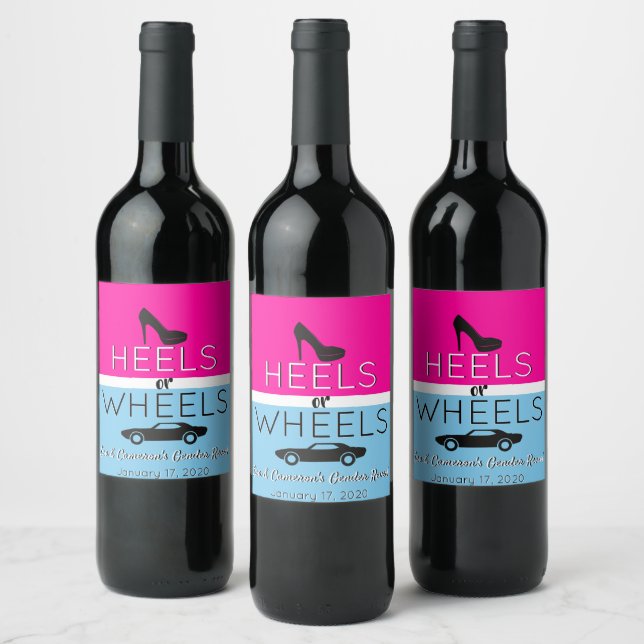 Heels or Wheels Pink|Blue Heel|Car Gender Reveal Wine Label (Bottles)