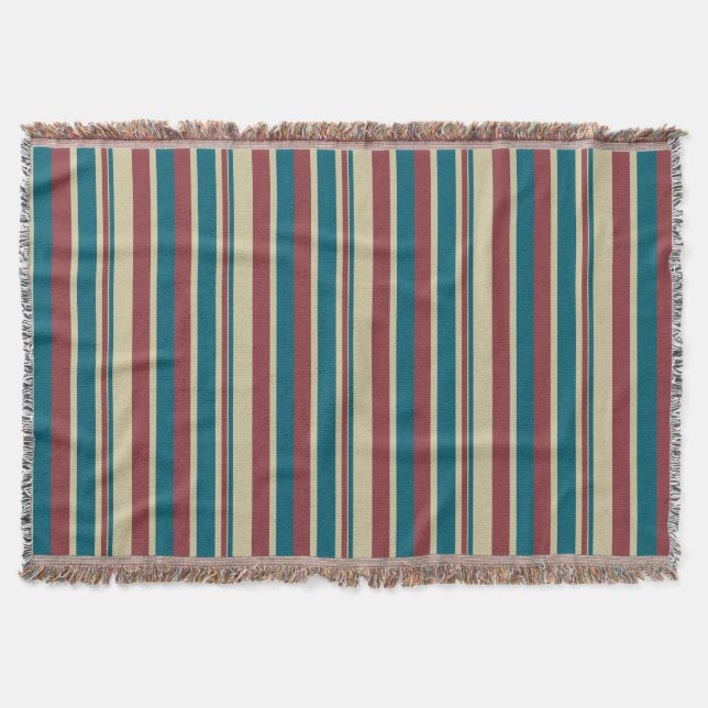 Heffalumps Red Blue Beige Stripes Throw Blanket (Front)