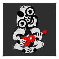 Hei Tiki playing red ukulele