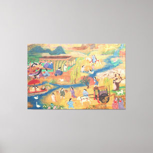 Heian Courtyard Scene: Tales from a Gilded Scroll  Canvas Print