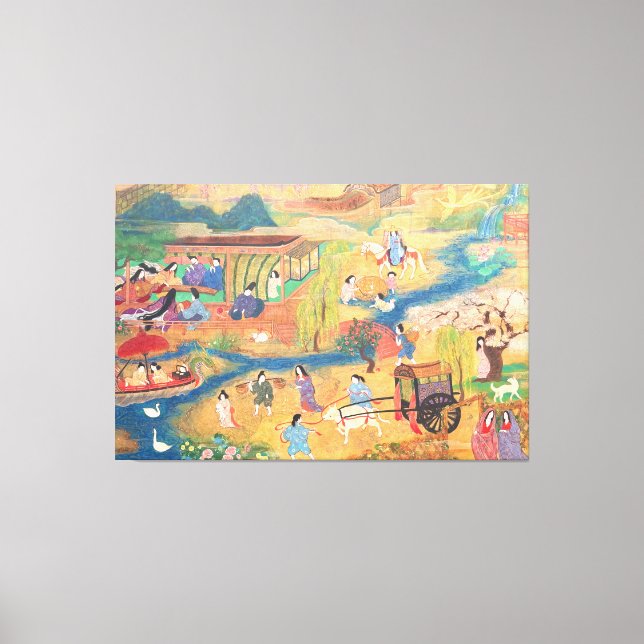 Heian Courtyard Scene: Tales from a Gilded Scroll  Canvas Print (Front)