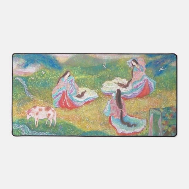 Heian Elysium: Ladies in a Spring Meadow Desk Mat (Front)