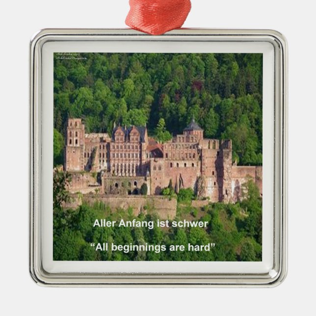 Heidelberg Castle In German & German Saying Metal Tree Decoration (Front)