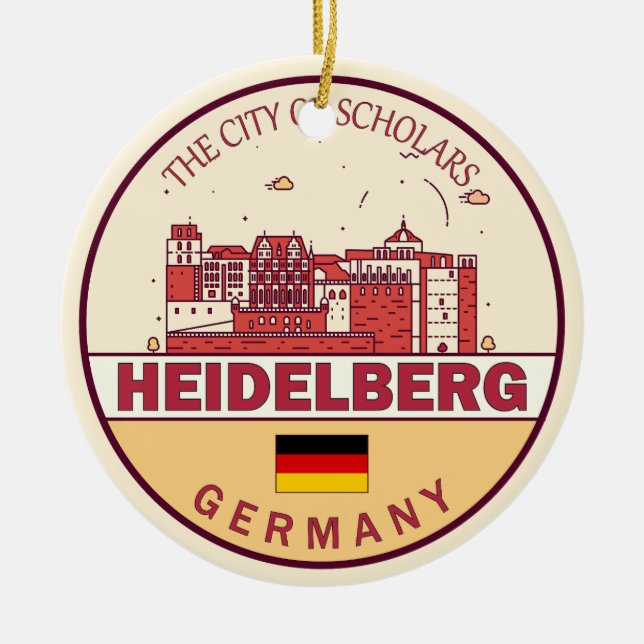 Heidelberg Germany City Skyline Emblem Ceramic Tree Decoration (Front)