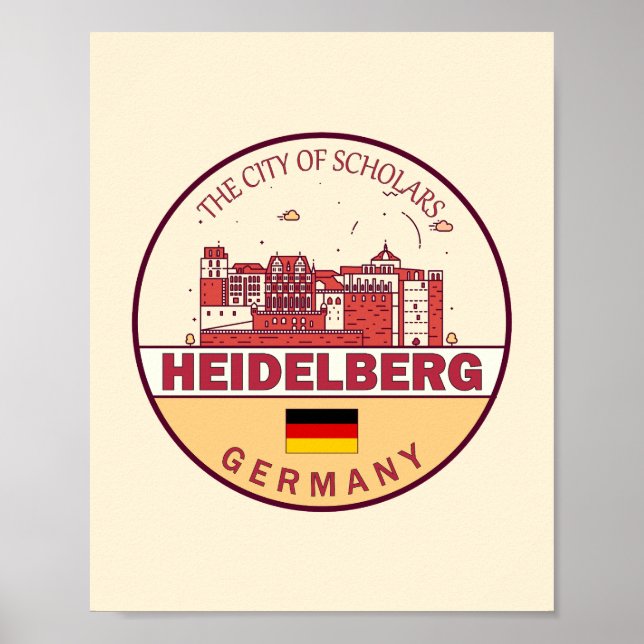 Heidelberg Germany City Skyline Emblem Poster (Front)