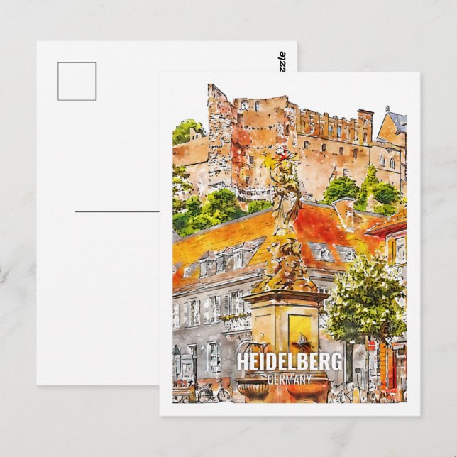 Heidelberg Germany Famous Travel Place Watercolor Postcard (Front/Back)