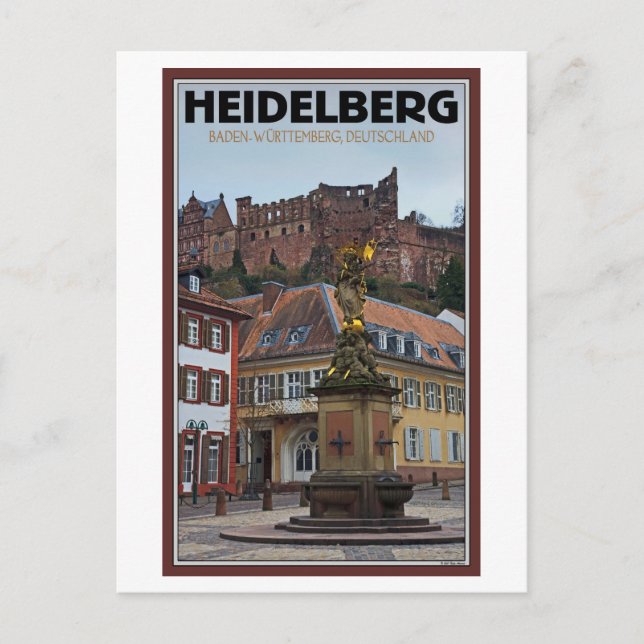 Heidelberg - Statue and Castle Postcard (Front)
