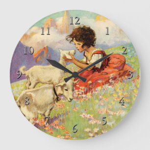 “Heidi and Her Goats” by Jessie Willcox Smith Large Clock