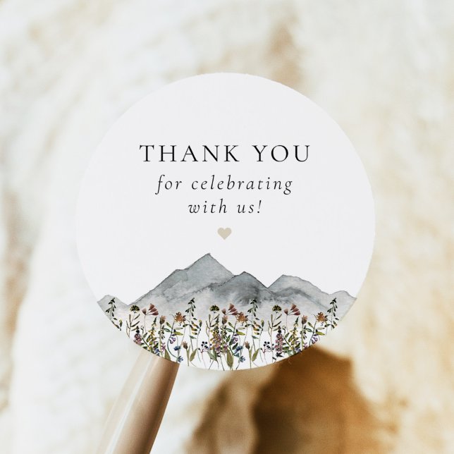 HEIDI Bohemian Wildflower Mountain Thank You Classic Round Sticker (Creator Uploaded)