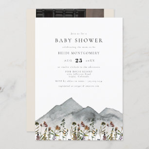 HEIDI Boho Watercolor Mountain Wildflower Baby Invitation