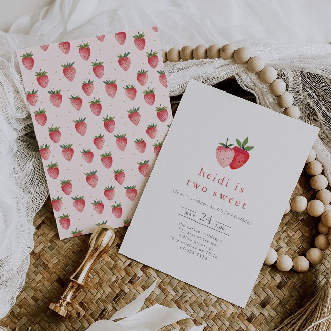 HEIDI Cute Strawberry Kids Two Sweet 2nd Birthday Invitation (HEIDI Cute Strawberry Kids Two Sweet 2nd Birthday Invitation)