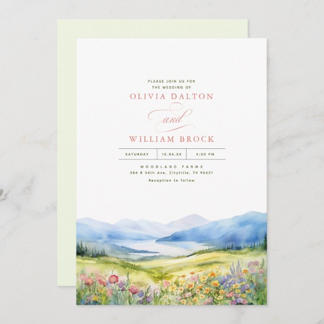 Heidi Mountains Wildflowers Wedding 3 Photos Invitation (Front/Back)