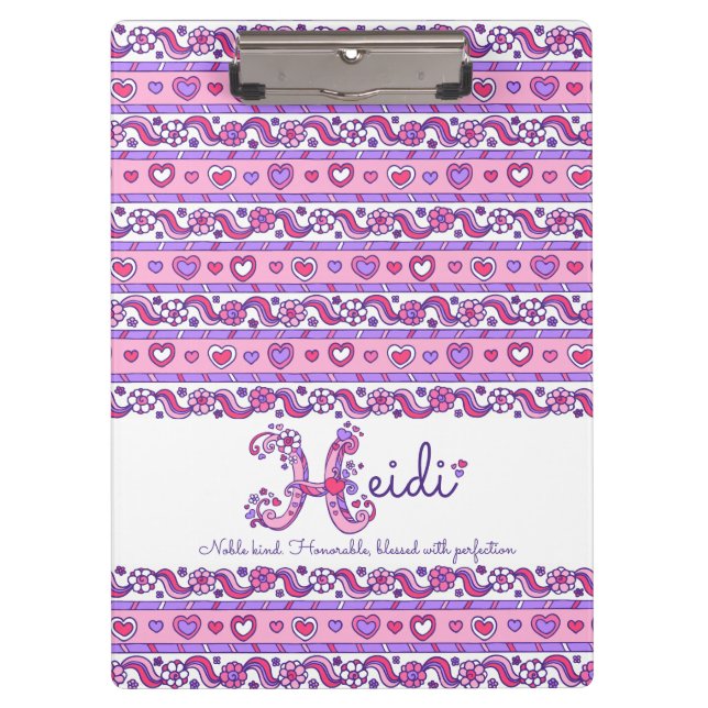 Heidi name meaning hearts letter H clipboard (Front)