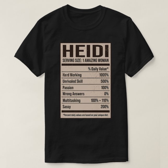 Heidi Nutrition Facts Name Nickname Alias Title Fr T-Shirt (Design Front)