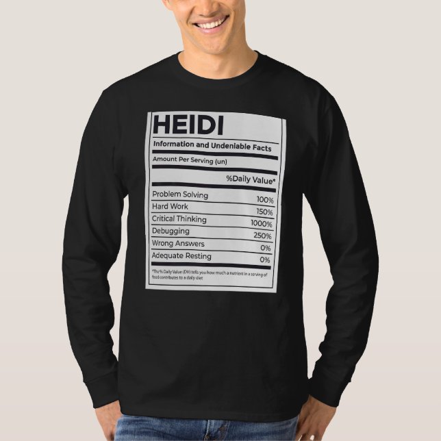 Heidi Nutrition Information Problem Solving Hard W T-Shirt (Front)