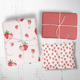 HEIDI Pink Berry Boho Strawberry Girl Baby Shower Wrapping Paper Sheet