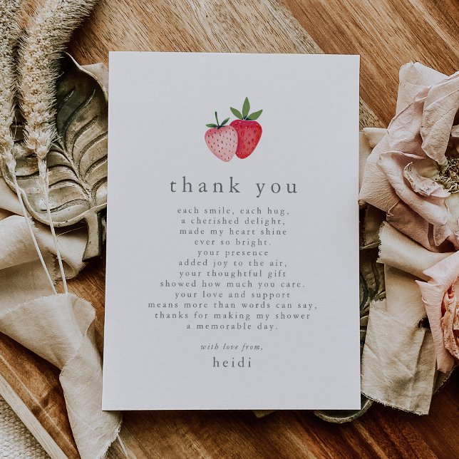 HEIDI Pink Berry Sweet Strawberry Girl Baby Shower Thank You Card (HEIDI Pink Berry Sweet Strawberry Girl Baby Shower Thank You Card)