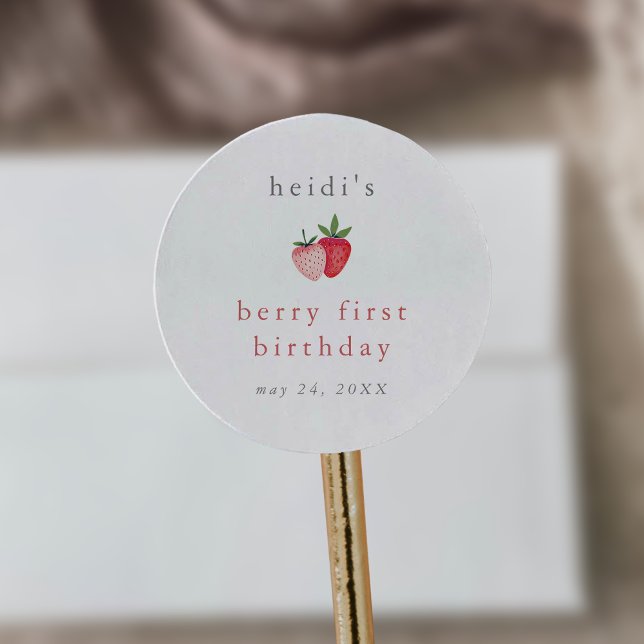 HEIDI Pink Strawberry Girl Berry First Birthday Classic Round Sticker (HEIDI Pink Strawberry Girl Berry First Birthday Classic Round Sticker)