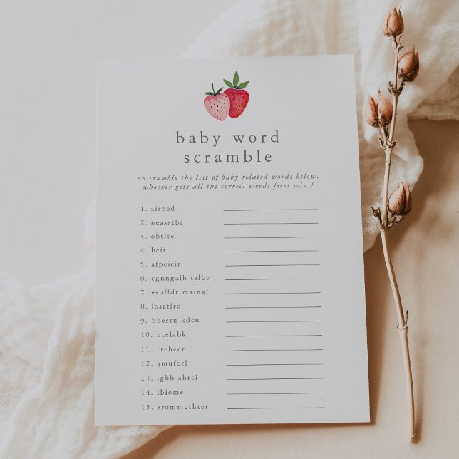 HEIDI Strawberry Baby Shower Word Scramble Game Invitation (HEIDI Strawberry Baby Shower Word Scramble Game Invitation)