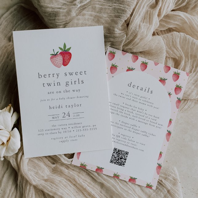 HEIDI Strawberry Berry Sweet Twin Girl Baby Shower Invitation (HEIDI Strawberry Berry Sweet Twin Girl Baby Shower Invitation)