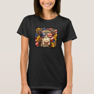 Heifer Cow American Flag 4th July Leopard Sunflowe T-Shirt