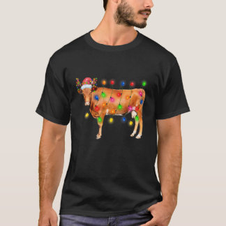 Heifer Cow Christmas Lights Funny Santa Hat Merry T-Shirt