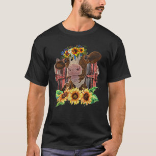 Heifer Cow With Sunflower Farm Animals Country Sid T-Shirt