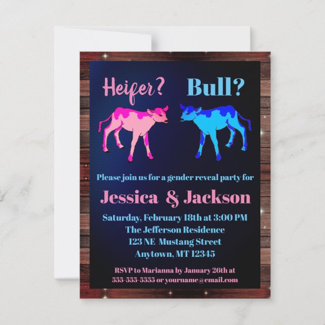Heifer or Bull Western Style Gender Reveal Invitat Invitation (Front)