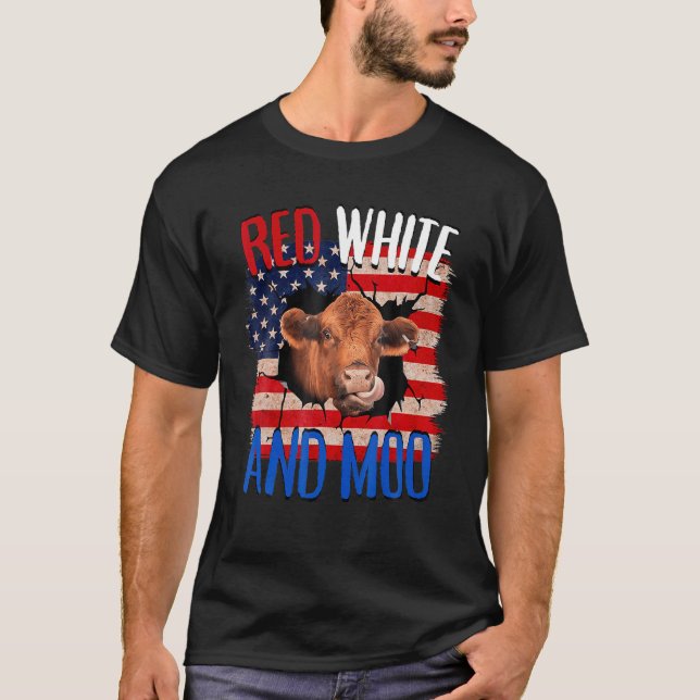 Heifer Red White Moo Highland Cow 4th July Indepen T-Shirt (Front)