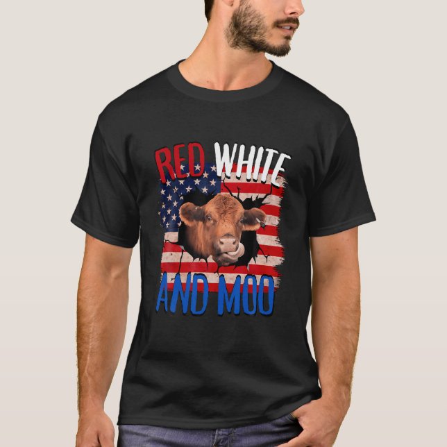 Heifer Red White Moo Highland Cow 4Th July Indepen T-Shirt (Front)